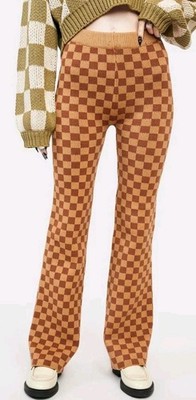 Blue Blush Brown Checkered Knit High Rise  Elastic Waist Pants Size S        C18