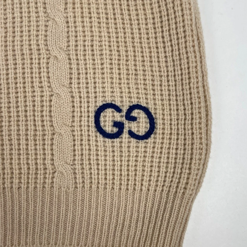 GUCCI Interlocking G sweater Cable knit double G sweater wool Beige Men JAPAN - Image 4 of 4