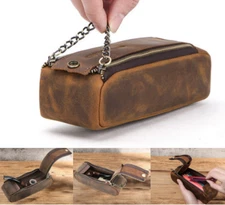 pipe pencil make up travel wash Bag holder pocket Pouch Cowhide Leather ZX-183