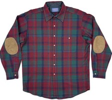 Vtg Pendleton Mens Plaid Flannel Shirt Wool Elbow Patches Size Large Made In USA