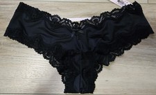 NWT Vintage Victoria's Secret Black Silky Smooth Lace Strappy Cheeky Panties S