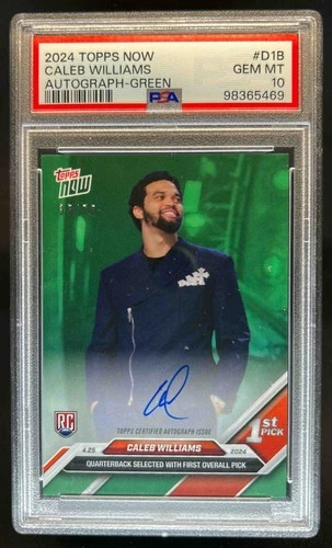 2024 Topps NOW Caleb Williams On Card Auto RC Green Rookie #/75 Bears PSA 10