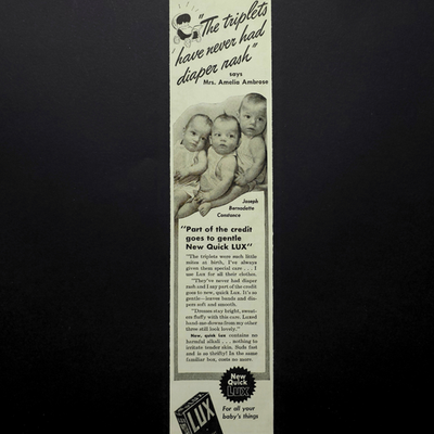 #ad Lux Soap New Quick Lux Baby Diaper Rash Triplets 1941 Vtg Print Ad $7.99