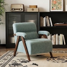Green Upholstered Accent Chair with Solid Wood Frame