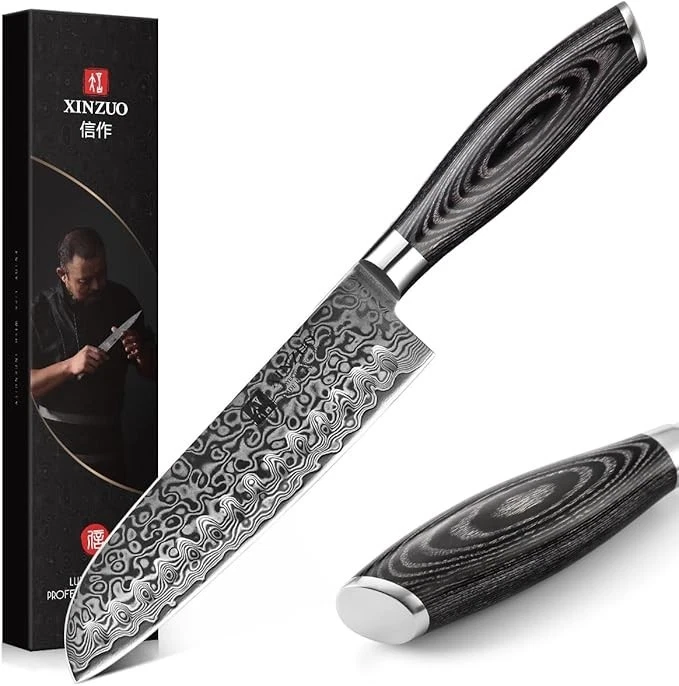 XINZUO 17.8cm Damascus Santoku Kitchen Knife 67 Layers Chef Knife w/ Gift Box