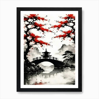 Japanische Brücke Kunstdruck gerahmt Wandbild Poster Leinwanddruck Bild
