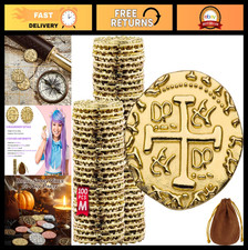 Large Metal Pirate Coins Set - 100 Gold Doubloons for Party Decor, Favors, Toys,
