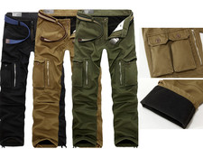 Men's Winter Pants Thermal Fleece Lined Elasticated Work Cargo Combat Trousers