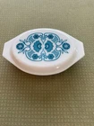 Vintage Pyrex Blue Horizon Oval Divided Casserole Dish With Lid 1.5 Quart