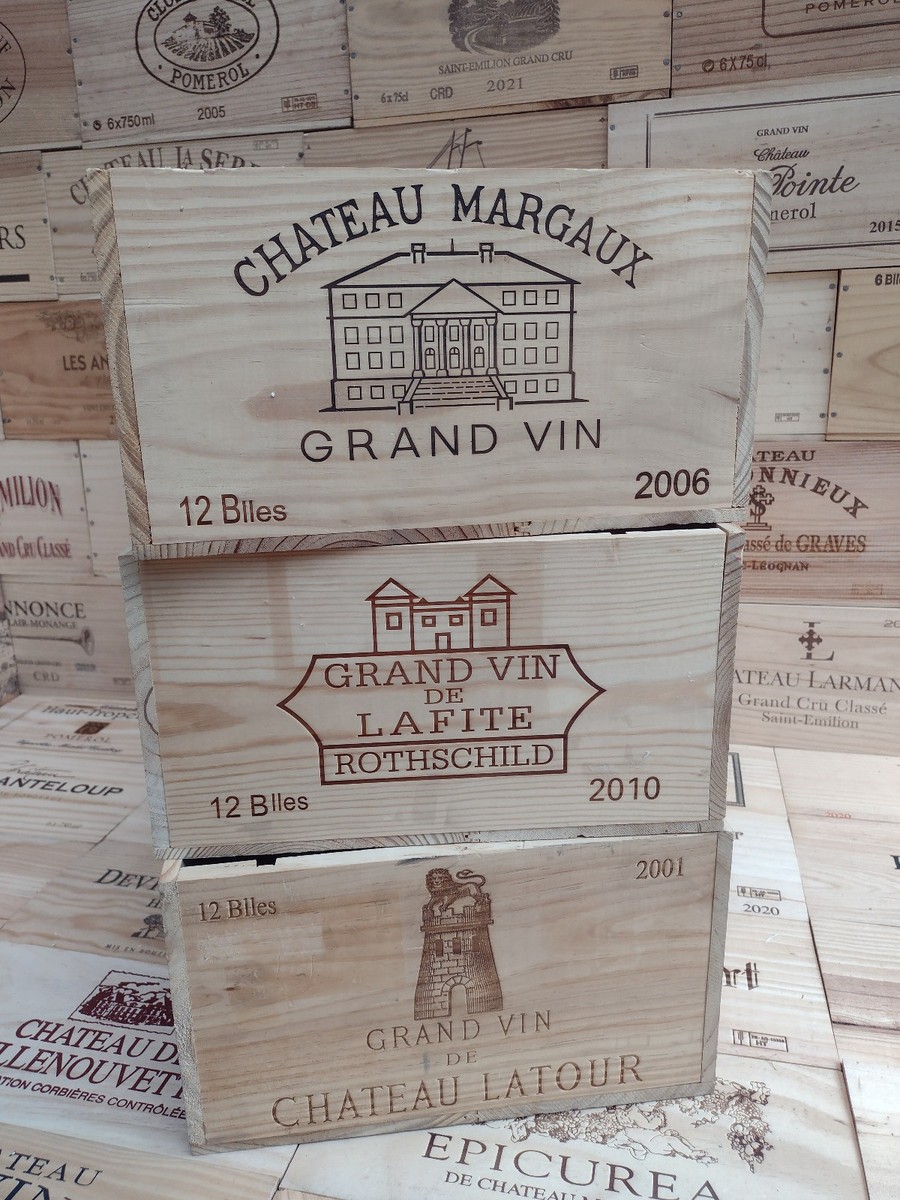 Wooden Wine Box Crate ~ Premier Grand Cru ~ Bordeaux ~ 12 bottle
