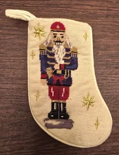 Vintage Christopher Radko Needlepoint Mini Stocking Ornament-Nutcracker Soldier