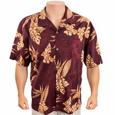 Camicia Aloha Hawaiian Large Con Fiori Di Paradiso Maroon