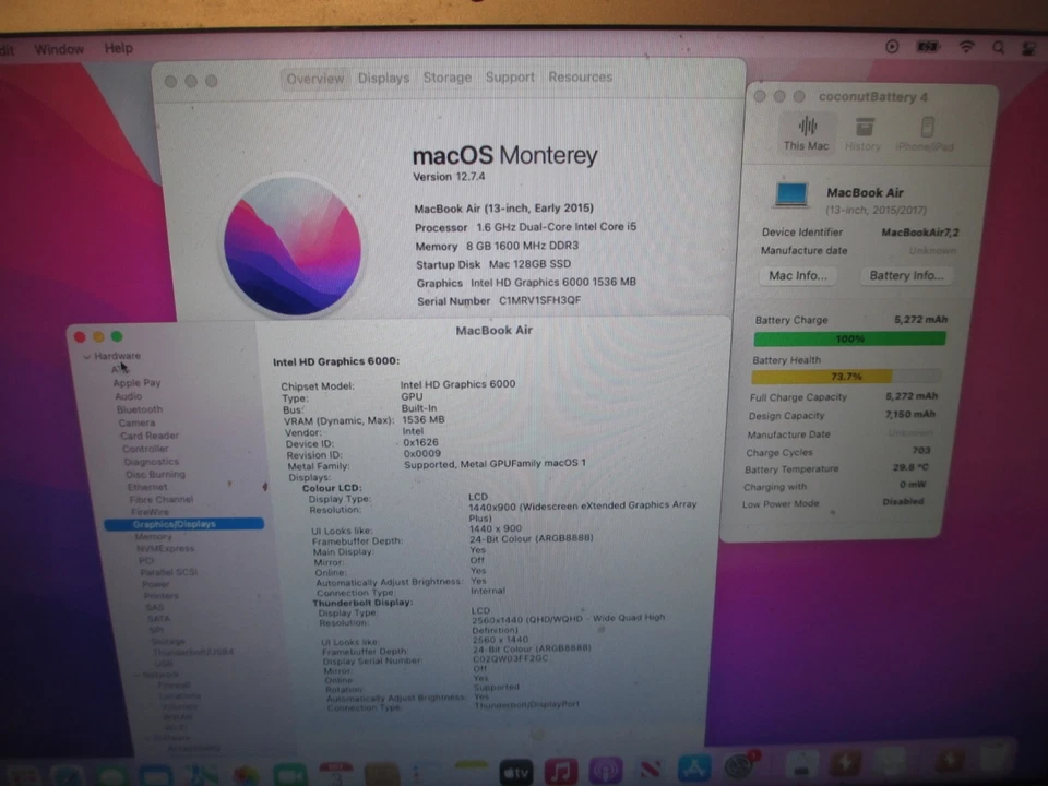  Apple MacBook Air 13" 2015 A1466 i5 1.6GHz 8GB RAM 128GB SSD Working Laptop - Image 4 of 4