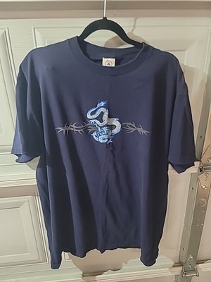 Vintage Y2K Tribal Dragon T Shirt Men's Large Blue Jnco Style