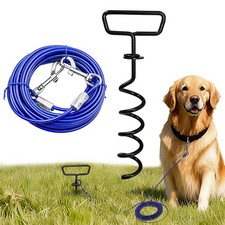 Dog Tie Out Cable and Stake 34ft, Heavy Duty Dog Chains for Outside with Lock...