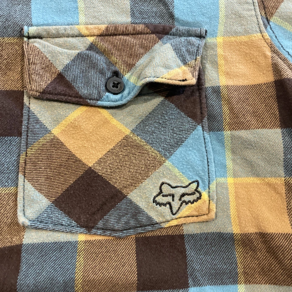 Vtg Fox Racing Flannel Button Up Shirt Men's XL Plaid Long Sleeve Blue Brown - Image 3 of 4