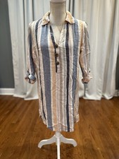 Marissa Olivia Multicolored Striped Linen Blend Shirt Dress Women’s Size Medium 