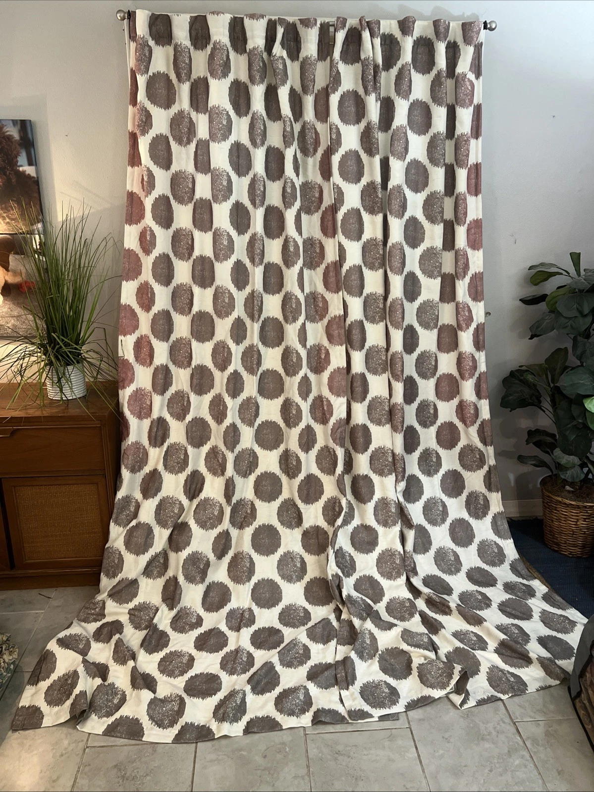 6 Curtain Panels Soft Lavender Powder Puffs 108” X 50” Lined 10% Linen EUC