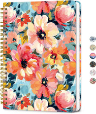 Lined Spiral Journal for Women, A5 Cute Hardcover College Ruled Notebook for Wor