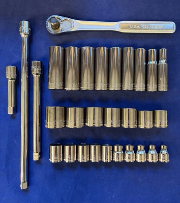 #ad #ad 30pc Craftsman 3 8 Drive 6 Pt Metric Deep Shallow Sockets Ratchet Extensions USA $75.00