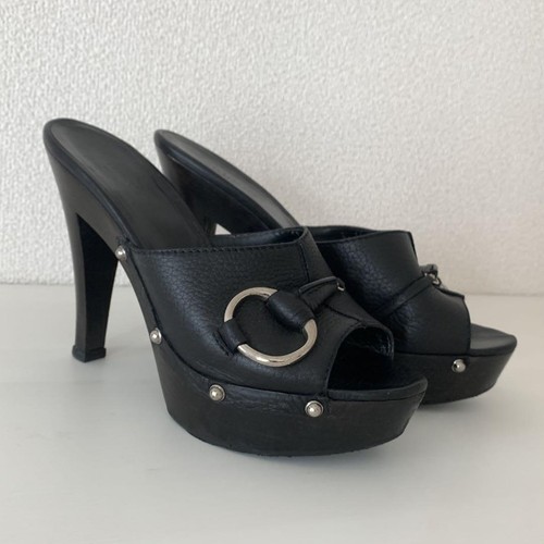 GUCCI Sandals Shoes EU 37.5 US 7.5 Leather Black Authentic - Picture 14 of 24