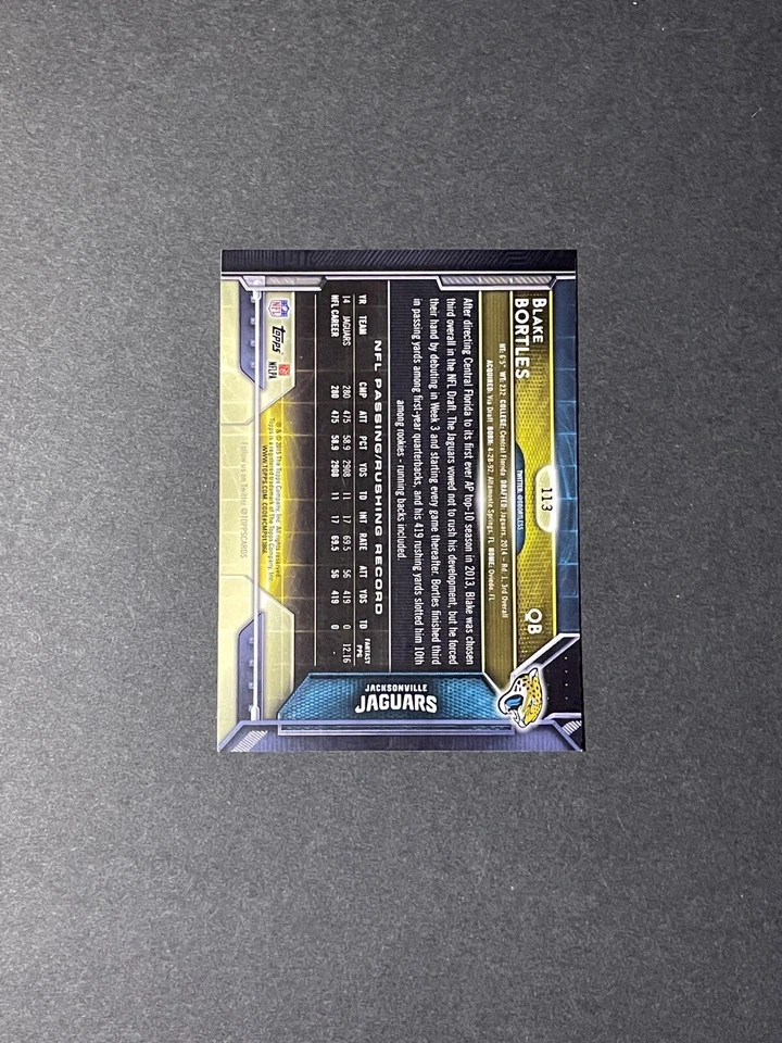 2015 Topps Blake Bortles Card #113 - Jacksonville Jaguars - Image 2 of 2