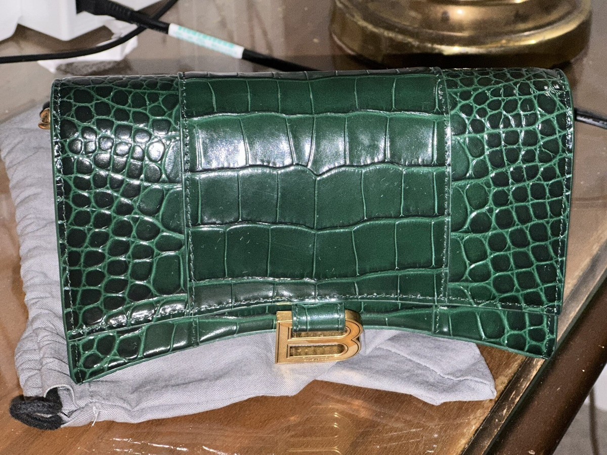 Balenciaga Hourglass Wallet On Chain Crocodile Embossed