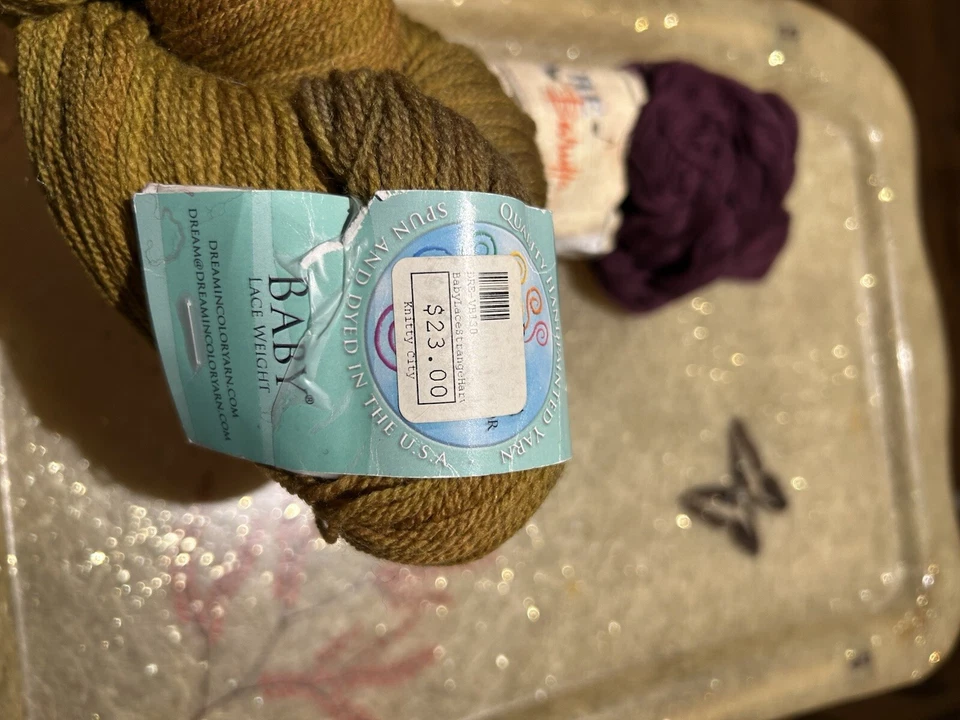 2 Skeins Baby Lace Weight Yarn Merino Wool Italy Purple Green NWT - Image 2 of 4