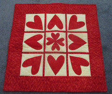 Hand Made Quilted Table Runner/ Topper /Mat Red Hearts 22" x 22"