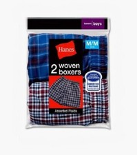 Hanes Boy's Red Label Tartan Boxers Woven Boxer Shorts Small Size 6-8 2-Pack 
