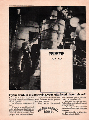 Hammermill Bond Frankenstein Letterhead 1975 Vintage Monster Movie Print Ad