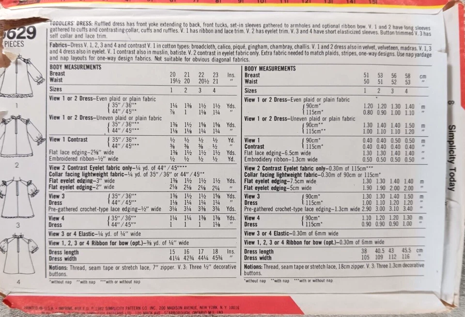 Simplicity 5629 Sewing Pattern Toddler Girls 2 Cut Ruffled Cinderella Dress - Image 3 of 3