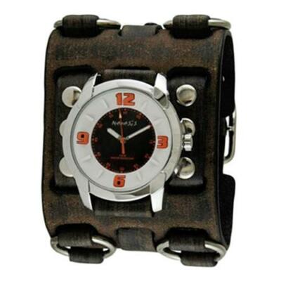 White/Orange Embossed Watch with Faded Black Wide Detail Leather Cuff Band FWB10