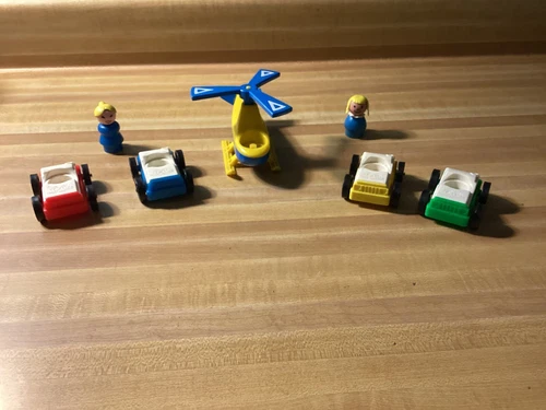 Vintage Fisher Price Helicopter, Cars (4) and People (2)