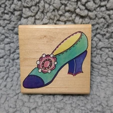 Vintage 1998 Stampa rosa Wood Mounted Rubber Stamp Stepping Out High Heel