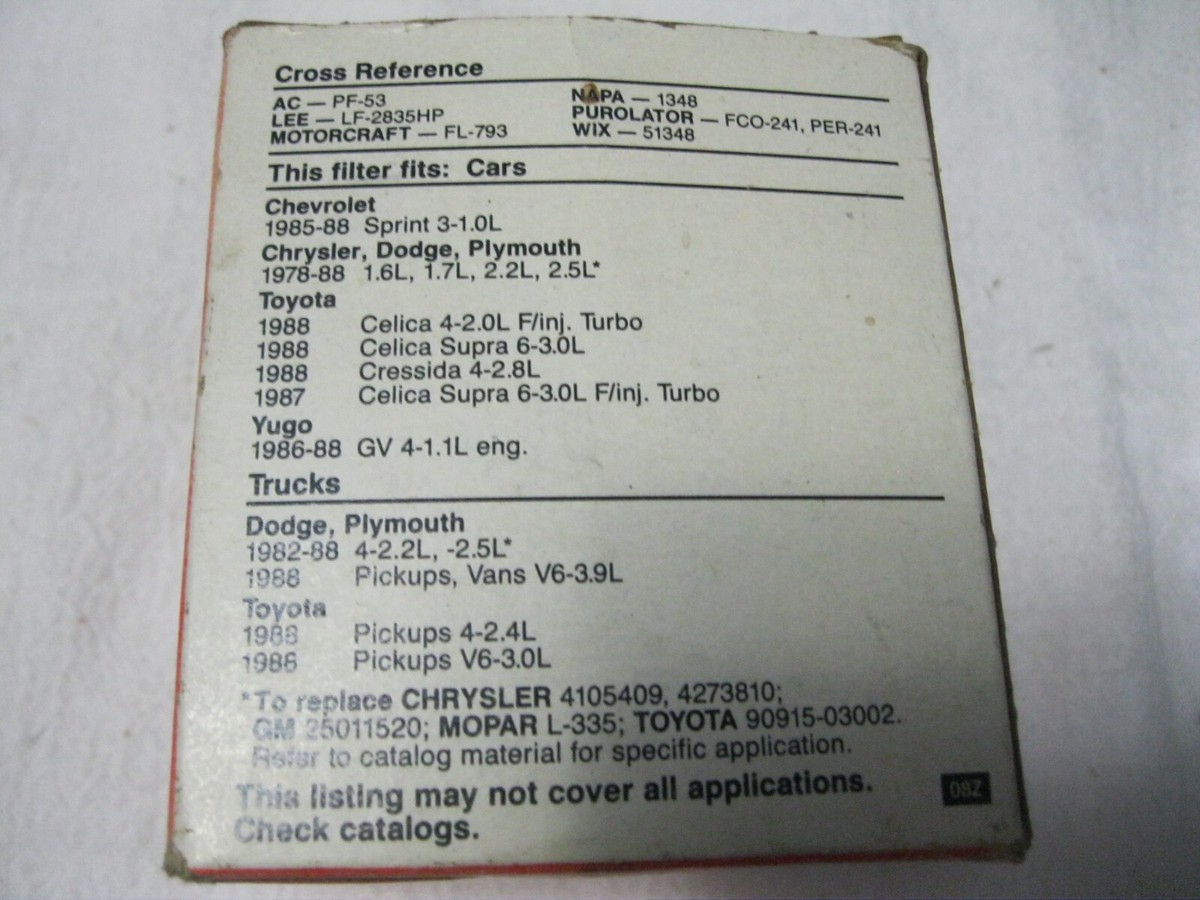 FRAM PH3614 Oil Filter NOS interchange Motorcraft FL-793, WIX