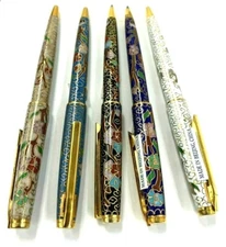 Collectible Cloisonne Ballpoint Pen Encased in Chinese Fabric Box