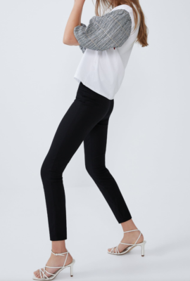 Haut Zara En Coton – Blanc Et Gris, Manches Carreaux Bouffantes, Taille M, Neuf Avec étiquette
