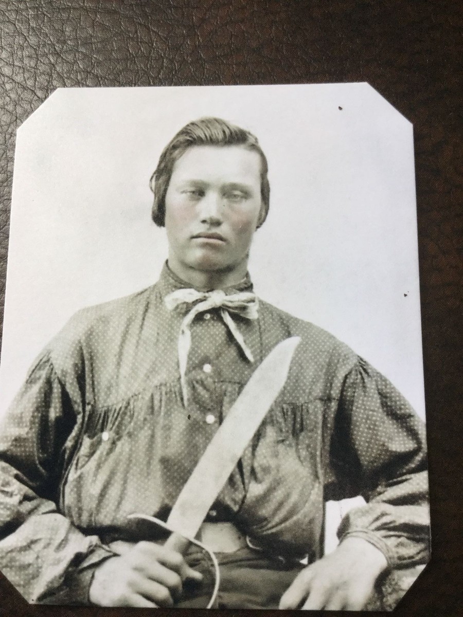civil war Confederate Military Soldier With Large Knife tintype