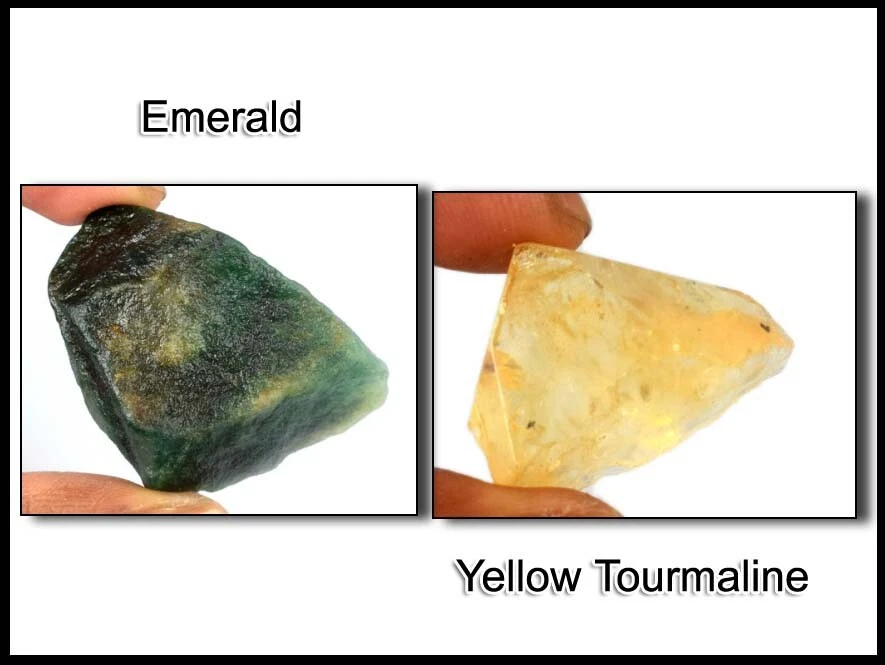 Birthday Gift Natural Emerald & Yellow Tourmaline 190 Ct.+ Gemstone Rough Pair - Image 2 of 4