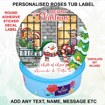 SWEET IMAGE DESIGN Bespoke Name Text Christmas Chocolate Round Sweet Tub Label Gift Sticker Roses