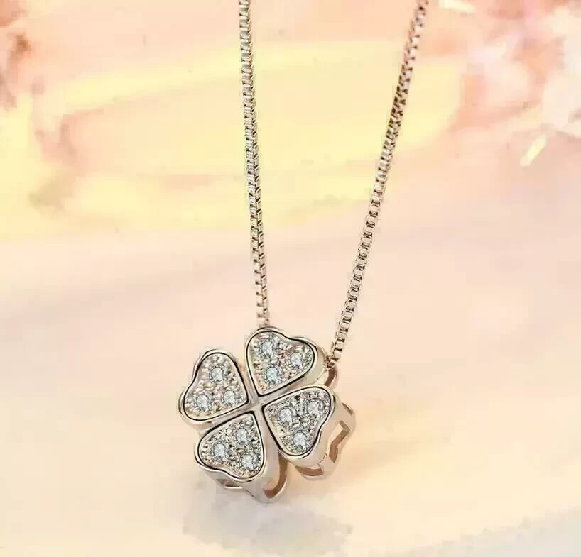 1 Ct Round Moissanite Clover Pendant Necklace in 14k White Gold