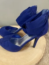 Anne Michelle Girltalk Royal Blue Fabric Ankle Strap High Heels Women Sz 7.5 New