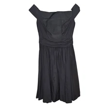 J. Peterman Black Silk Cotton Off Shoulder Fit & Flare Dress Size 2 Flaws