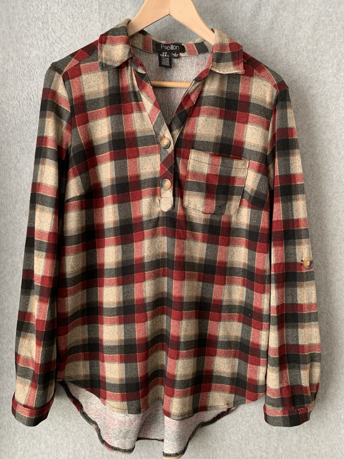 Plaid Knit Tunic Top for Women Size Large Cozy Pullover Sweater  