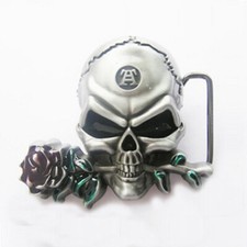 Belt Buckle - Skull With Rose