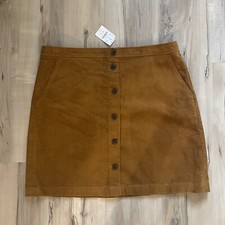 NWT 80 J. Crew Brown/Tan Corduroy Button Front Mini Skirt Lined Retro Size 12