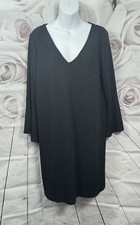 Wallis Black & Silver Thread Shift Dress Size 18 V-Neck Stretchy Glittery Tunic
