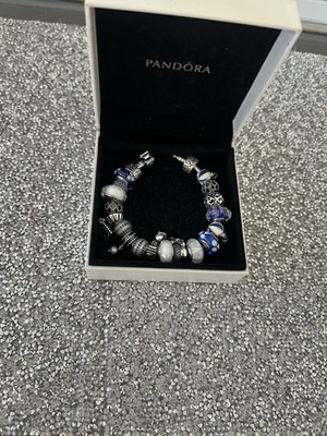 Pandora Sterling Silber Bettelarmband - Blau Murano, Pavé & Dangle Charms