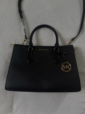 Michael Kors Mercer Medium Black Saffiano Leather Satchel Crossbody Bag 